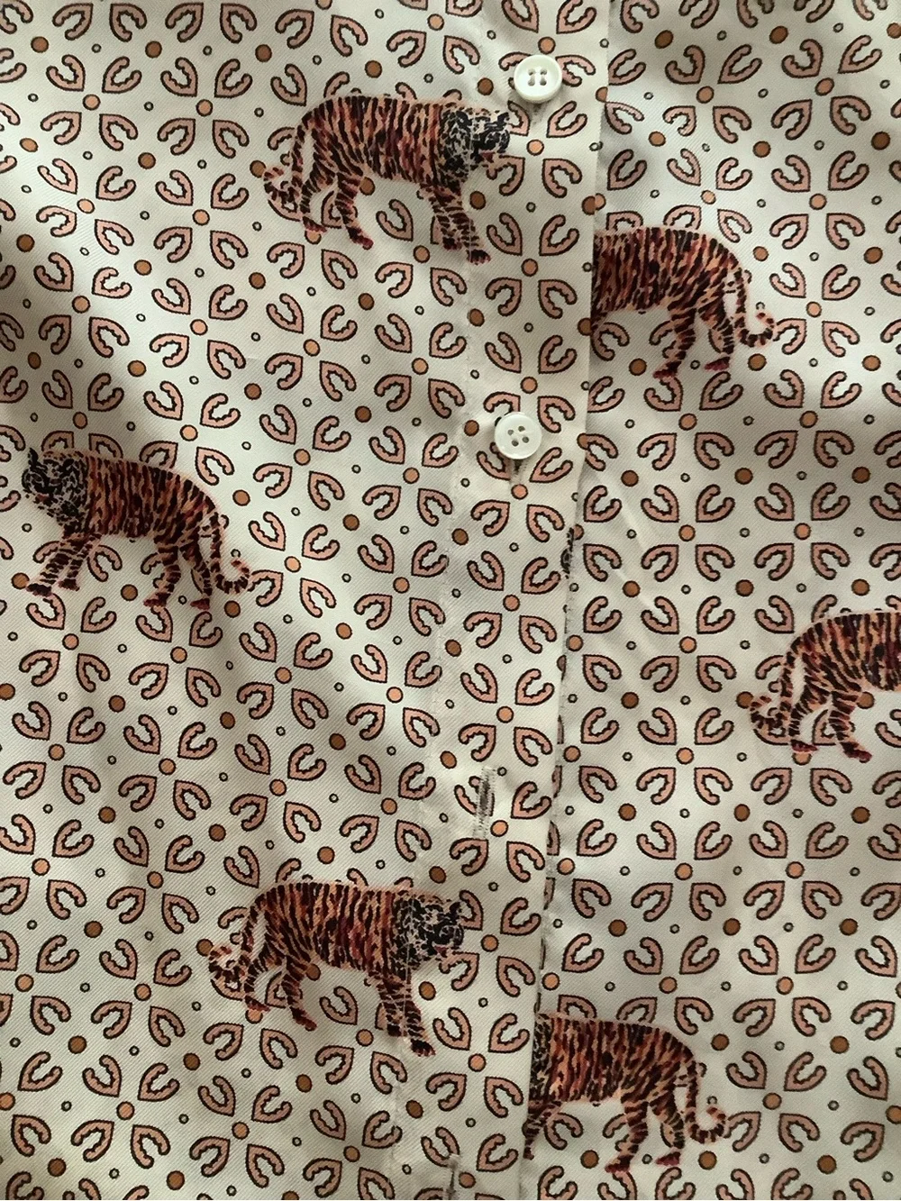 J. Crew Cream Button-Up Shirt with Brown Tiger Print
